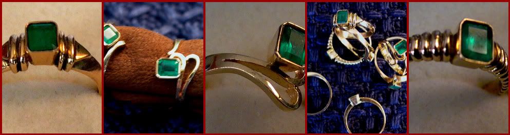 22k gold rings with Colombian emeralds
