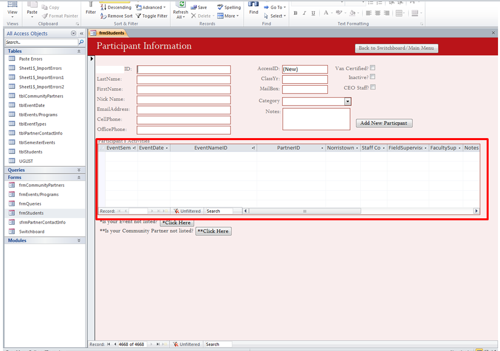 Part of a Form is Locked MS Access 2010 Windows 7