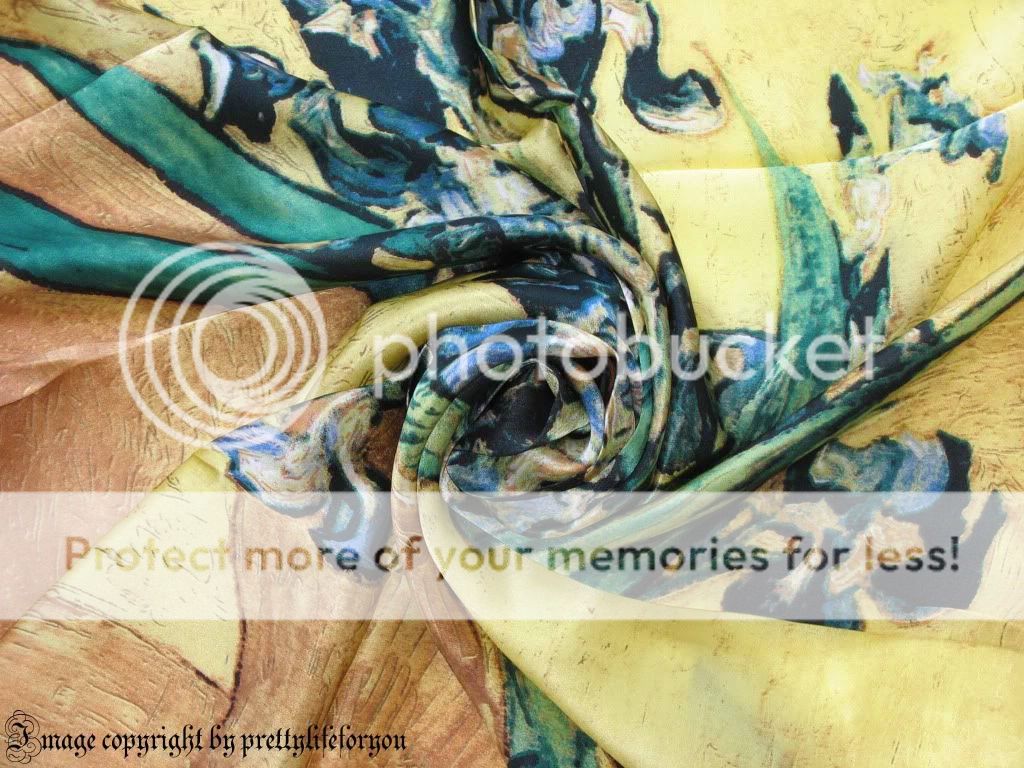 Art Square 100% Silk Scarf Van Gogh Vase with Irises  